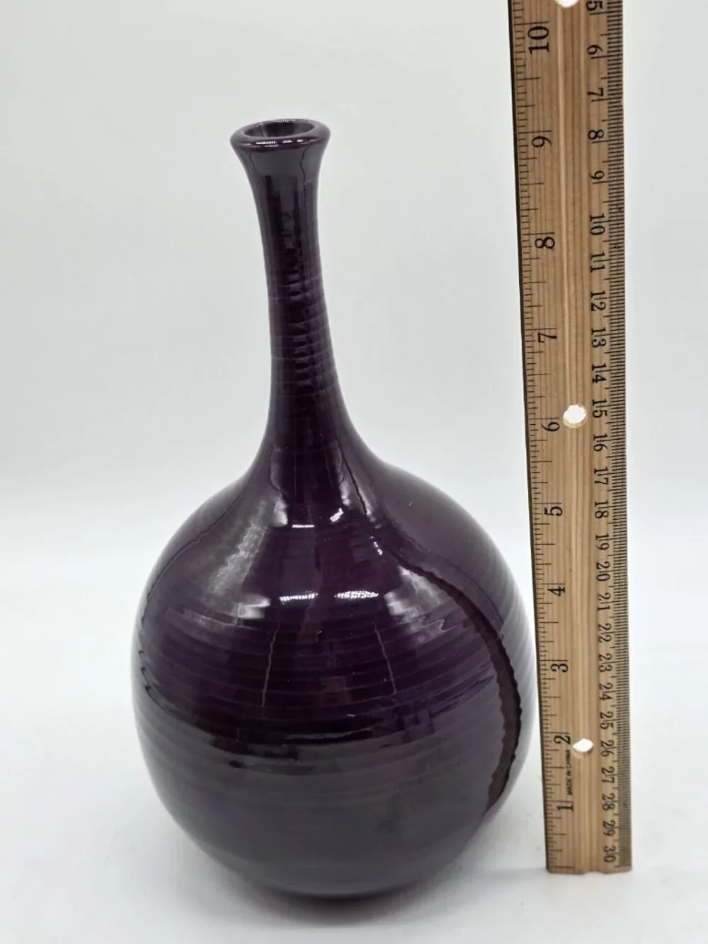 Artisan Made Long Neck Ceramic Vase Eggplant Plumb Colored MCM Boho Contemporary